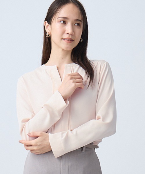 AOYAMA(アオヤマ)の「2WAYシフォンレイヤーブラウス(シャツ/ブラウス・レディース・ホワイト/ピンク/ホワイト×ブラック/サックスブルー・S/M/L/LL)」の4枚目の写真