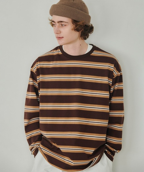MAISON CLUB（メゾンクラブ）の「【MAISON CLUB】Over Multi Border Tee / オーバーマルチボーダーTee 長袖　ロンT（Tシャツ/カットソー・メンズ・チャコールグレー/ブラウン/ネイビー・M/L）」の17枚目の写真