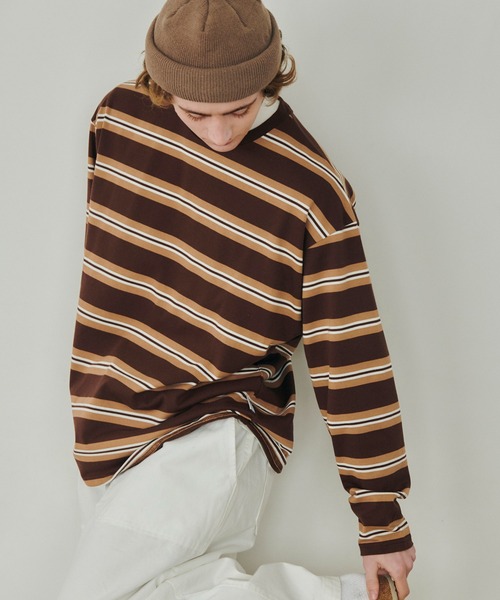 MAISON CLUB（メゾンクラブ）の「【MAISON CLUB】Over Multi Border Tee / オーバーマルチボーダーTee 長袖　ロンT（Tシャツ/カットソー・メンズ・チャコールグレー/ブラウン/ネイビー・M/L）」の19枚目の写真