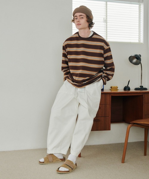 MAISON CLUB（メゾンクラブ）の「【MAISON CLUB】Over Multi Border Tee / オーバーマルチボーダーTee 長袖　ロンT（Tシャツ/カットソー・メンズ・チャコールグレー/ブラウン/ネイビー・M/L）」の21枚目の写真