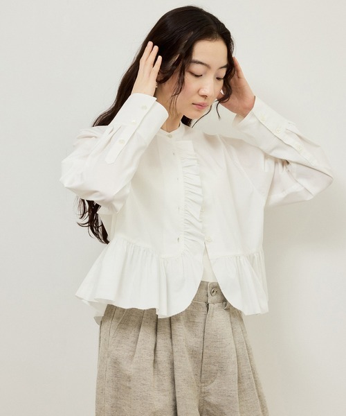 ADAM ET ROPE'（アダムエロペ）の「【サステナブル】ロングスリーブフリルブラウス（シャツ/ブラウス・レディース・ホワイト/ダークブラウン/サックスブルー・FREE）」の8枚目の写真