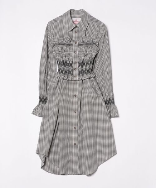 ビスチェ付シャーリングシャツドレス（ワンピース）｜Vivienne