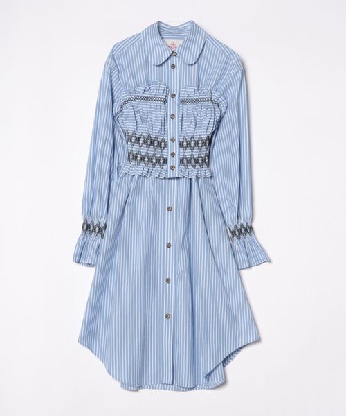 ビスチェ付シャーリングシャツドレス（ワンピース）｜Vivienne