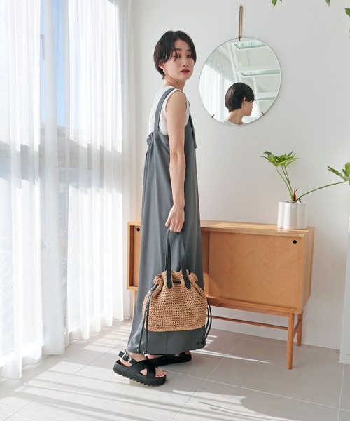 T・S・L（ティーエスエル）の「ペーパー巾着トートバッグ【詳細動画あり】（かごバッグ・レディース・ナチュラル/モカ/ベージュ・FREE）」の6枚目の写真