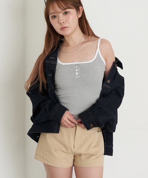 RAY CASSIN(レイカズン)の「パット付ボーダーヘンリーキャミ(キャミソール・レディース・ホワイト/ピンク/グレー/ブラック・FREE)」の10枚目の写真