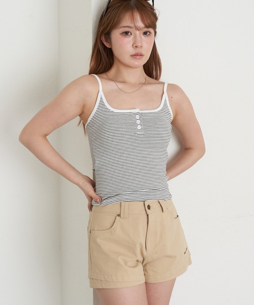 RAY CASSIN(レイカズン)の「パット付ボーダーヘンリーキャミ(キャミソール・レディース・ホワイト/ピンク/グレー/ブラック・FREE)」の11枚目の写真