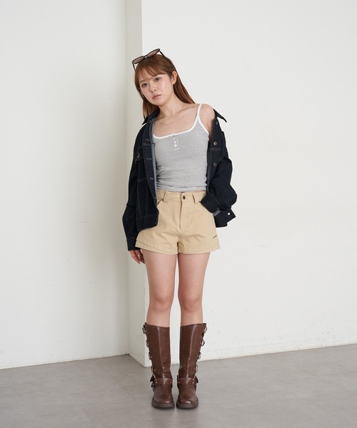 RAY CASSIN(レイカズン)の「パット付ボーダーヘンリーキャミ(キャミソール・レディース・ホワイト/ピンク/グレー/ブラック・FREE)」の12枚目の写真