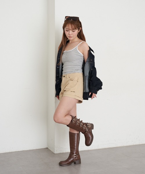 RAY CASSIN(レイカズン)の「パット付ボーダーヘンリーキャミ(キャミソール・レディース・ホワイト/ピンク/グレー/ブラック・FREE)」の14枚目の写真