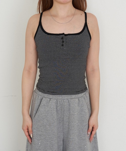 RAY CASSIN(レイカズン)の「パット付ボーダーヘンリーキャミ(キャミソール・レディース・ホワイト/ピンク/グレー/ブラック・FREE)」の19枚目の写真