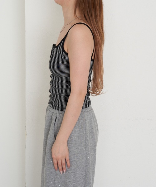 RAY CASSIN(レイカズン)の「パット付ボーダーヘンリーキャミ(キャミソール・レディース・ホワイト/ピンク/グレー/ブラック・FREE)」の20枚目の写真