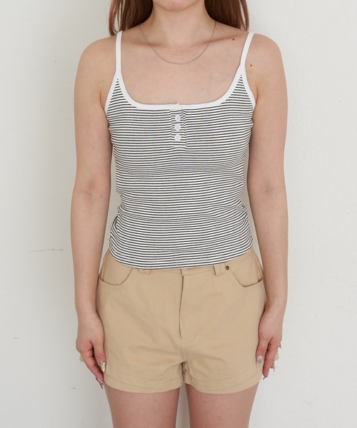 RAY CASSIN(レイカズン)の「パット付ボーダーヘンリーキャミ(キャミソール・レディース・ホワイト/ピンク/グレー/ブラック・FREE)」の16枚目の写真