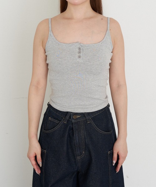 RAY CASSIN(レイカズン)の「パット付ボーダーヘンリーキャミ(キャミソール・レディース・ホワイト/ピンク/グレー/ブラック・FREE)」の18枚目の写真