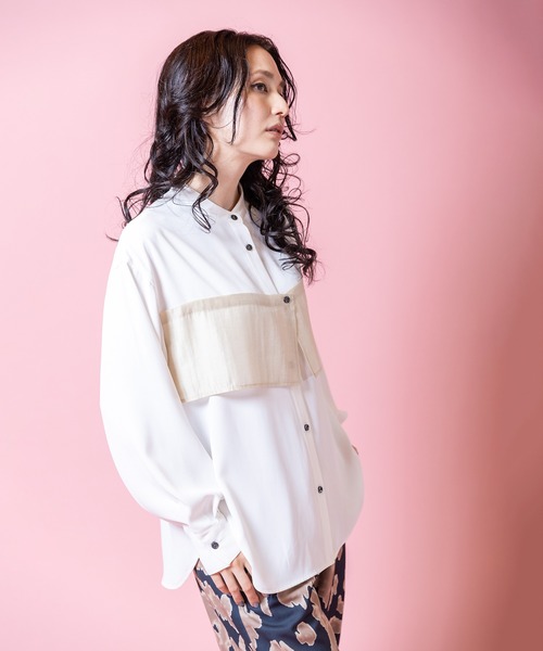 OSMOSIS（オズモーシス）の「レイヤードシャツブラウス（シャツ/ブラウス・レディース・オレンジ/ブラック/アイボリー・ONE SIZE）」の9枚目の写真