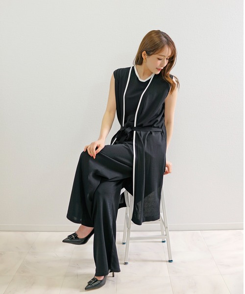 CHhdmn(シーエイチヒデモン)の「【接触冷感】ロングジレ ベスト バイカラー サマーニット ロングベスト/袖なし(ベスト・レディース・ブラック/ネイビー・FREE)」の18枚目の写真