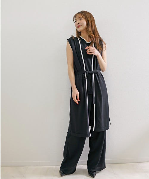 CHhdmn(シーエイチヒデモン)の「【接触冷感】ロングジレ ベスト バイカラー サマーニット ロングベスト/袖なし(ベスト・レディース・ブラック/ネイビー・FREE)」の19枚目の写真