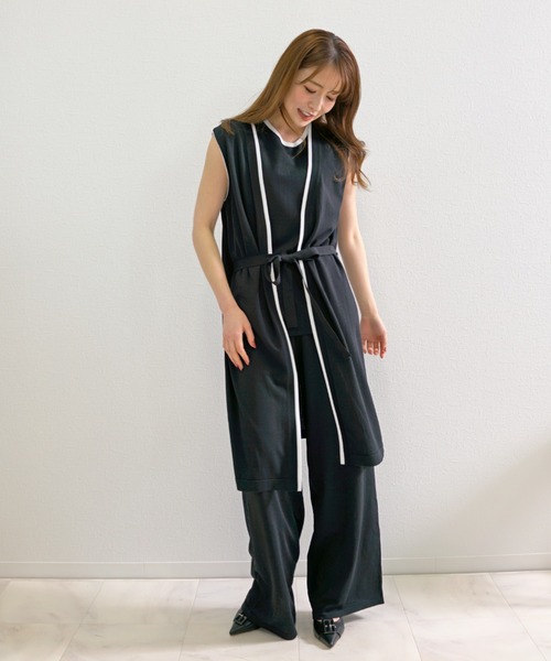 CHhdmn(シーエイチヒデモン)の「【接触冷感】ロングジレ ベスト バイカラー サマーニット ロングベスト/袖なし(ベスト・レディース・ブラック/ネイビー・FREE)」の15枚目の写真
