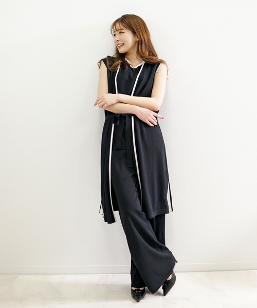 CHhdmn(シーエイチヒデモン)の「【接触冷感】ロングジレ ベスト バイカラー サマーニット ロングベスト/袖なし(ベスト・レディース・ブラック/ネイビー・FREE)」の16枚目の写真