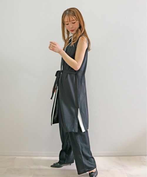 CHhdmn(シーエイチヒデモン)の「【接触冷感】ロングジレ ベスト バイカラー サマーニット ロングベスト/袖なし(ベスト・レディース・ブラック/ネイビー・FREE)」の10枚目の写真