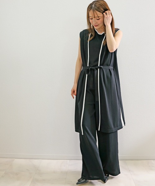 CHhdmn(シーエイチヒデモン)の「【接触冷感】ロングジレ ベスト バイカラー サマーニット ロングベスト/袖なし(ベスト・レディース・ブラック/ネイビー・FREE)」の11枚目の写真