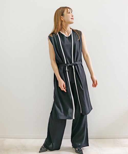 CHhdmn(シーエイチヒデモン)の「【接触冷感】ロングジレ ベスト バイカラー サマーニット ロングベスト/袖なし(ベスト・レディース・ブラック/ネイビー・FREE)」の14枚目の写真