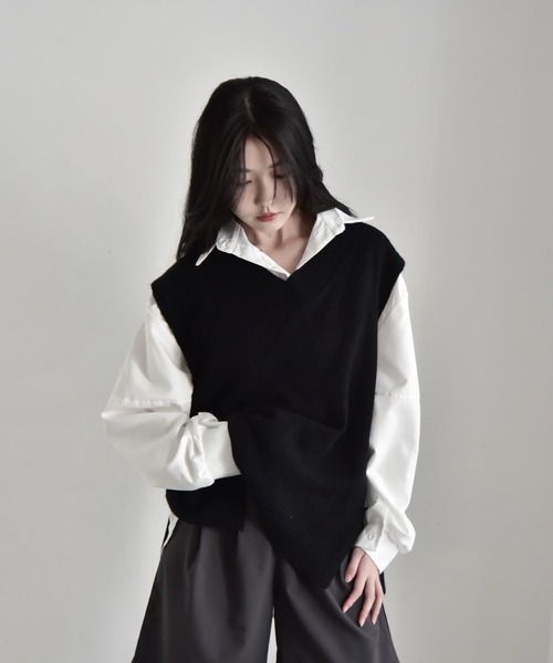 Y/lim（イリム）の「ビッグサイズ脇スリットニットベスト（ベスト・レディース・ブラック/ベージュ/ブラウン/グレー/ライトグレー・FREE）」の18枚目の写真