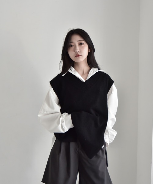 Y/lim（イリム）の「ビッグサイズ脇スリットニットベスト（ベスト・レディース・ブラック/ベージュ/ブラウン/グレー/ライトグレー・FREE）」の20枚目の写真