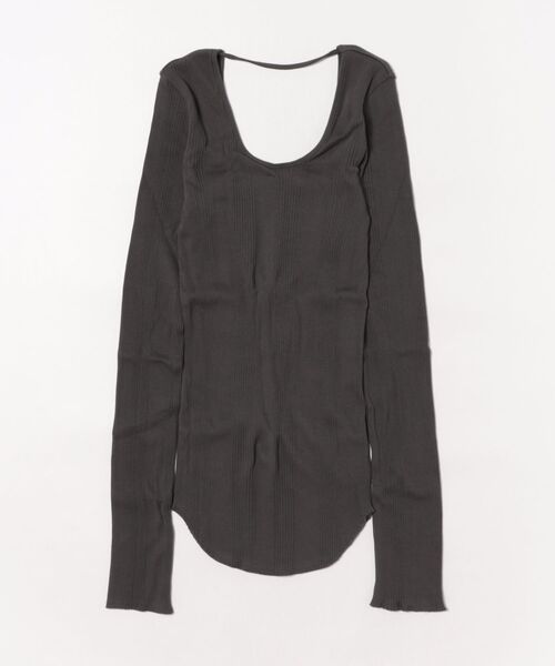 HAKUJI（ハクジ）の「HAKUJI Random rib open back LS PO（Tシャツ/カットソー・レディース・ダークグレー/オフホワイト・FREE）」の2枚目の写真