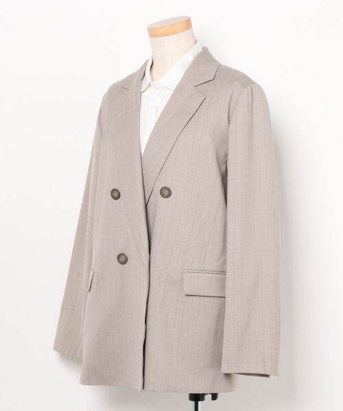 m.f.editorial（エムエフエディトリアル）の「【遮熱 UV ウォッシャブル】m.f.エディトリアル レディース ビリーストライプ ダブルジャケット ベージュ(セットアップ可能)（スーツジャケット・レディース・ベージュ・LARGE/MEDIUM）」の3枚目の写真