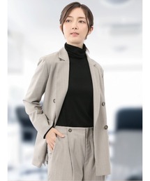 m.f.editorial | 【遮熱 UV ウォッシャブル】m.f.エディトリアル レディース ビリーストライプ ダブルジャケット ベージュ(セットアップ可能)(スーツジャケット)