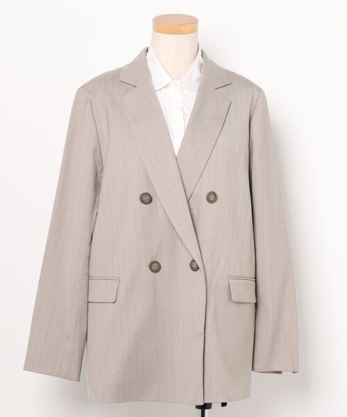 m.f.editorial（エムエフエディトリアル）の「【遮熱 UV ウォッシャブル】m.f.エディトリアル レディース ビリーストライプ ダブルジャケット ベージュ(セットアップ可能)（スーツジャケット・レディース・ベージュ・LARGE/MEDIUM）」の13枚目の写真