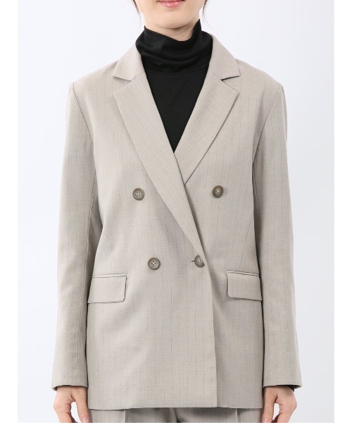 m.f.editorial（エムエフエディトリアル）の「【遮熱 UV ウォッシャブル】m.f.エディトリアル レディース ビリーストライプ ダブルジャケット ベージュ(セットアップ可能)（スーツジャケット・レディース・ベージュ・LARGE/MEDIUM）」の12枚目の写真