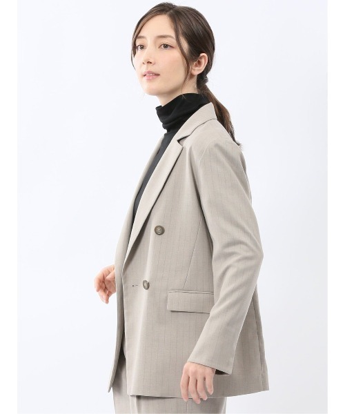 m.f.editorial（エムエフエディトリアル）の「【遮熱 UV ウォッシャブル】m.f.エディトリアル レディース ビリーストライプ ダブルジャケット ベージュ(セットアップ可能)（スーツジャケット・レディース・ベージュ・LARGE/MEDIUM）」の7枚目の写真