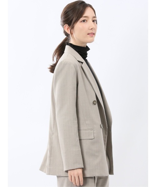 m.f.editorial（エムエフエディトリアル）の「【遮熱 UV ウォッシャブル】m.f.エディトリアル レディース ビリーストライプ ダブルジャケット ベージュ(セットアップ可能)（スーツジャケット・レディース・ベージュ・LARGE/MEDIUM）」の6枚目の写真