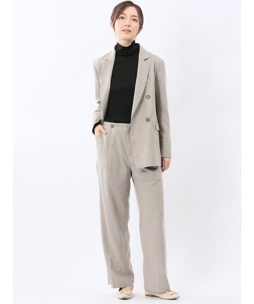 m.f.editorial（エムエフエディトリアル）の「【遮熱 UV ウォッシャブル】m.f.エディトリアル レディース ビリーストライプ ダブルジャケット ベージュ(セットアップ可能)（スーツジャケット・レディース・ベージュ・LARGE/MEDIUM）」の4枚目の写真