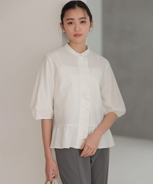 組曲(クミキョク)の「ツイルジャージーフリル カットソー(Tシャツ/カットソー・レディース・ブラック系/スモーキーグリーン系/ホワイト系・2/3)」の5枚目の写真