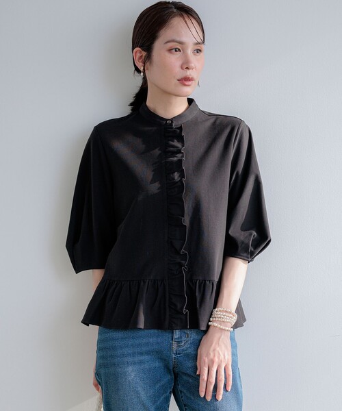 組曲(クミキョク)の「ツイルジャージーフリル カットソー(Tシャツ/カットソー・レディース・ブラック系/スモーキーグリーン系/ホワイト系・2/3)」の12枚目の写真