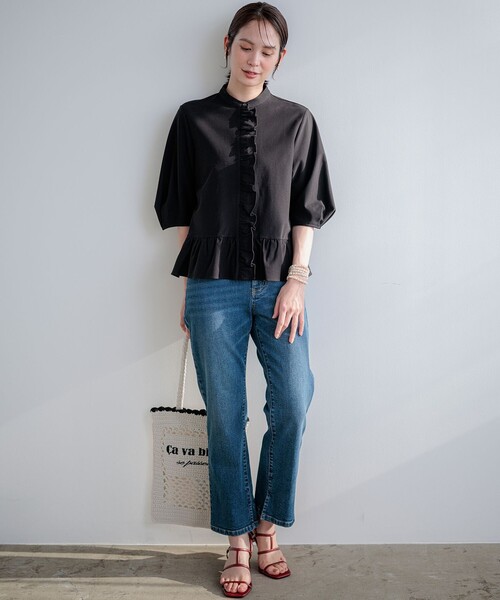 組曲(クミキョク)の「ツイルジャージーフリル カットソー(Tシャツ/カットソー・レディース・ブラック系/スモーキーグリーン系/ホワイト系・2/3)」の14枚目の写真