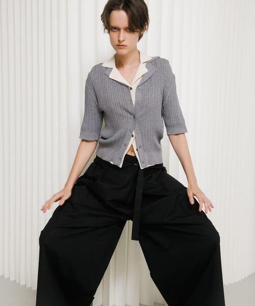 LAATO（ラート）の「knit polo cardigan（ニット/セーター・レディース・ブラウン/オフホワイト/グレー・FREE）」の4枚目の写真