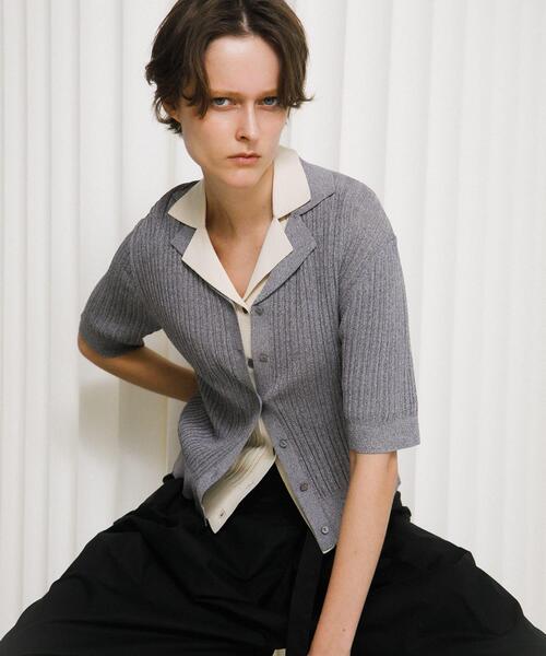 LAATO（ラート）の「knit polo cardigan（ニット/セーター・レディース・ブラウン/オフホワイト/グレー・FREE）」の5枚目の写真