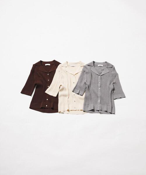 LAATO（ラート）の「knit polo cardigan（ニット/セーター・レディース・ブラウン/オフホワイト/グレー・FREE）」の6枚目の写真