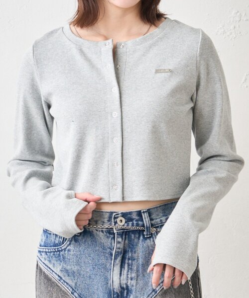 mline（エムライン）の「[mline]プレートロゴ リブカーディガン（Tシャツ/カットソー・レディース・ライム/オレンジ/オフホワイト/グレー・FREE）」の2枚目の写真