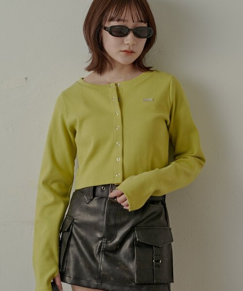 mline（エムライン）の「[mline]プレートロゴ リブカーディガン（Tシャツ/カットソー・レディース・ライム/オレンジ/オフホワイト/グレー・FREE）」の3枚目の写真