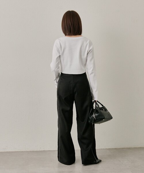 mline（エムライン）の「[mline]プレートロゴ リブカーディガン（Tシャツ/カットソー・レディース・ライム/オレンジ/オフホワイト/グレー・FREE）」の6枚目の写真