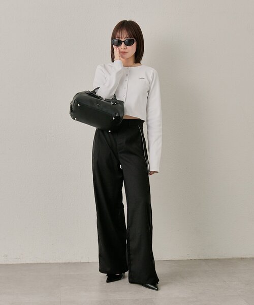 mline（エムライン）の「[mline]プレートロゴ リブカーディガン（Tシャツ/カットソー・レディース・ライム/オレンジ/オフホワイト/グレー・FREE）」の8枚目の写真