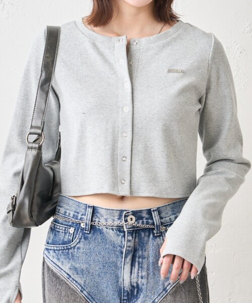 mline（エムライン）の「[mline]プレートロゴ リブカーディガン（Tシャツ/カットソー・レディース・ライム/オレンジ/オフホワイト/グレー・FREE）」の9枚目の写真