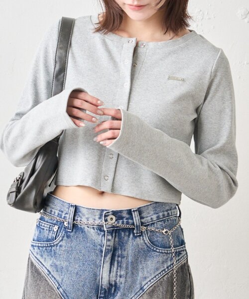 mline（エムライン）の「[mline]プレートロゴ リブカーディガン（Tシャツ/カットソー・レディース・ライム/オレンジ/オフホワイト/グレー・FREE）」の10枚目の写真