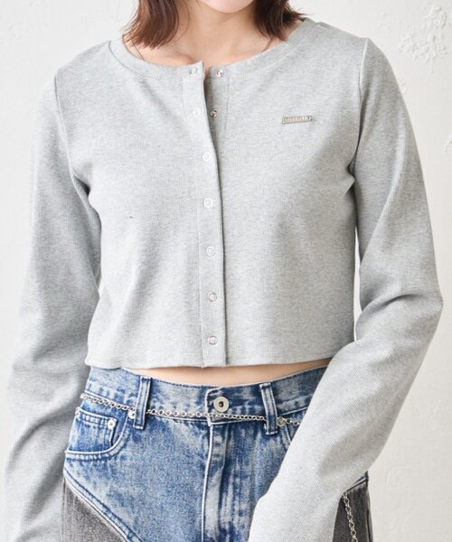 mline（エムライン）の「[mline]プレートロゴ リブカーディガン（Tシャツ/カットソー・レディース・ライム/オレンジ/オフホワイト/グレー・FREE）」の12枚目の写真