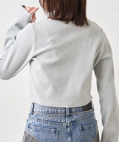 mline（エムライン）の「[mline]プレートロゴ リブカーディガン（Tシャツ/カットソー・レディース・ライム/オレンジ/オフホワイト/グレー・FREE）」の13枚目の写真