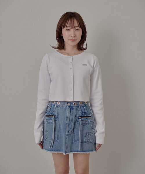 mline（エムライン）の「[mline]プレートロゴ リブカーディガン（Tシャツ/カットソー・レディース・ライム/オレンジ/オフホワイト/グレー・FREE）」の15枚目の写真