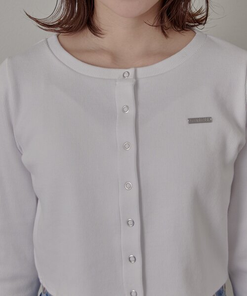 mline（エムライン）の「[mline]プレートロゴ リブカーディガン（Tシャツ/カットソー・レディース・ライム/オレンジ/オフホワイト/グレー・FREE）」の18枚目の写真